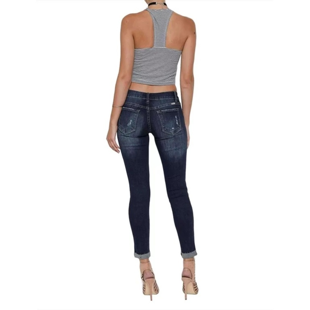 KanCan Distressed Cropped Dark Skinny Jeans Raw Hem Stretch Denim Womens Size 24
